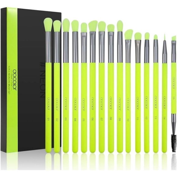Docolor Eyeshadow Brush Set 15Pcs Green Eye Makeup Synthetic Brushes With  Case - Picture 1 of 12